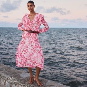 Zara Floral Pink and White Midi Dress